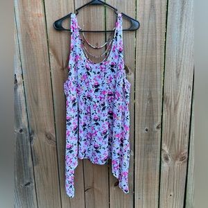 Torrid - size 3 (3XL) - White Sheer Tank Top with Pink & Black Design.